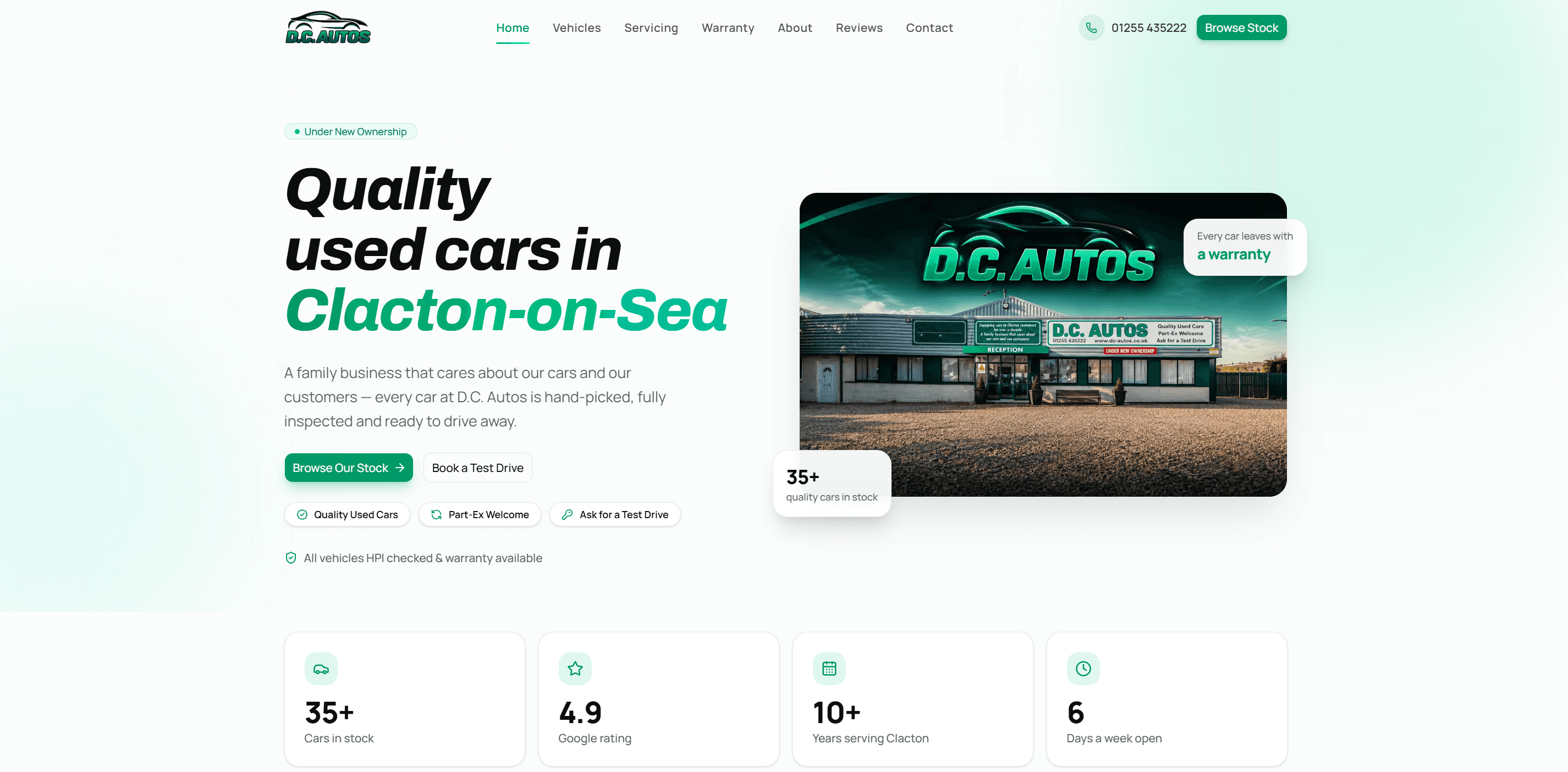 D.C. Autos dealership website homepage